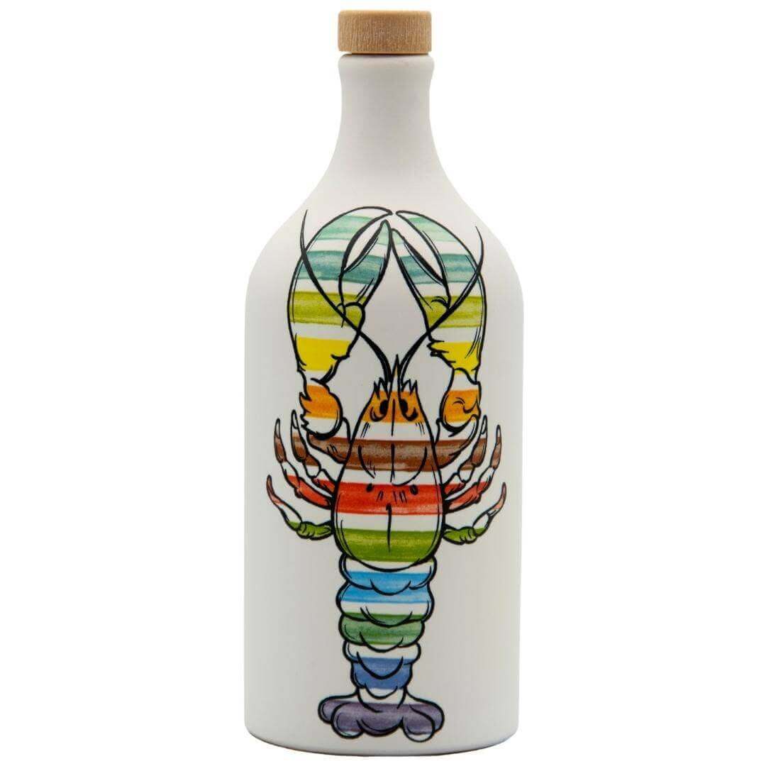 Handmade ceramic bottle with Italian extra virgin olive oil, crafted in Puglia. Hand painted pop-art design.