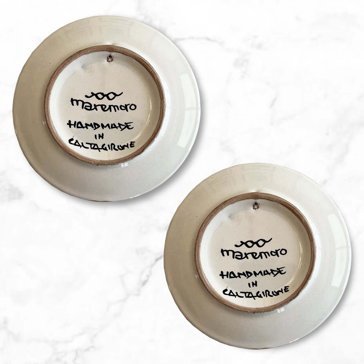 Back of Sicily dessert plates, Handmade in Caltagirone, authentic ceramic craftsmanship, made in Italy