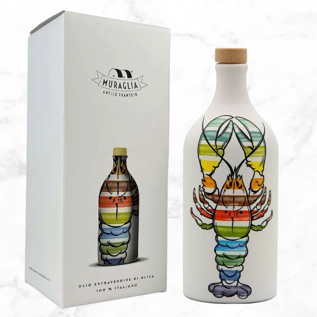 Muraglia Italian EVOO, hand-painted ceramic bottle, 100% Coratina olive oil, artisan-made in Puglia, collectible olive oil, 500ml